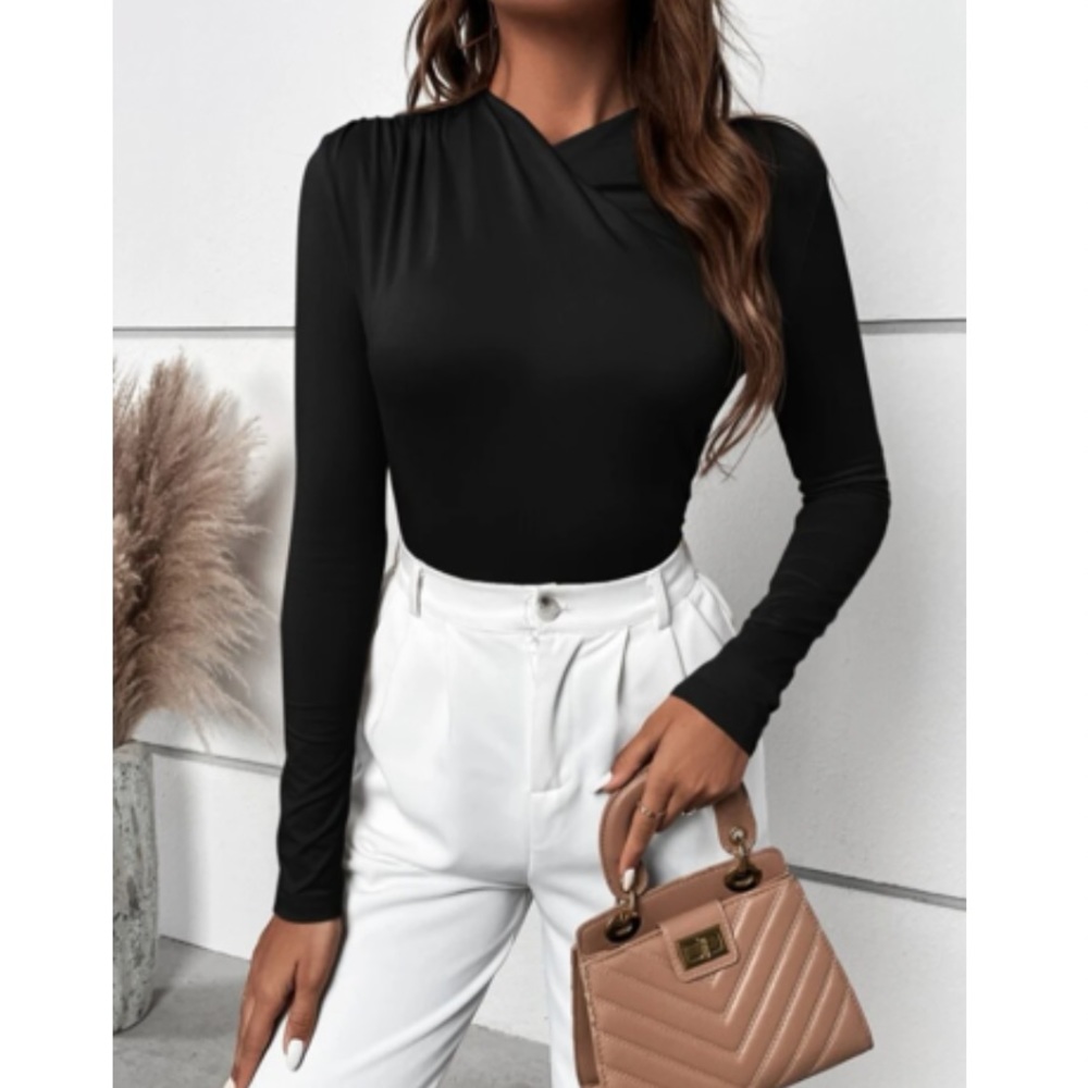 Luxe asymmetrical neck wrap detail top